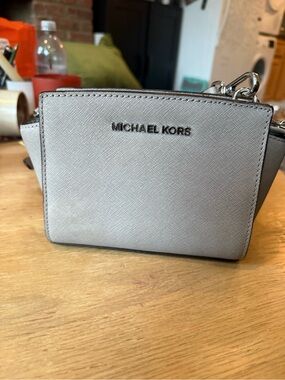 Michael Kors Silver Saffiano Mini Crossbody Bag